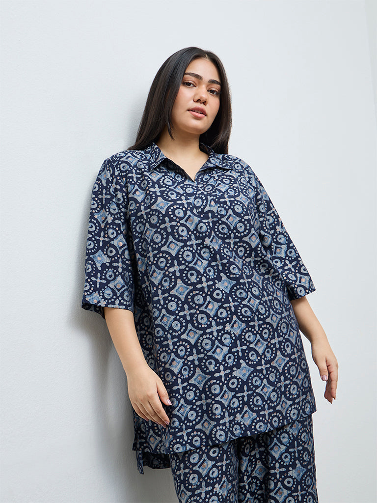 Diza Indigo Printed High-Low Tunic