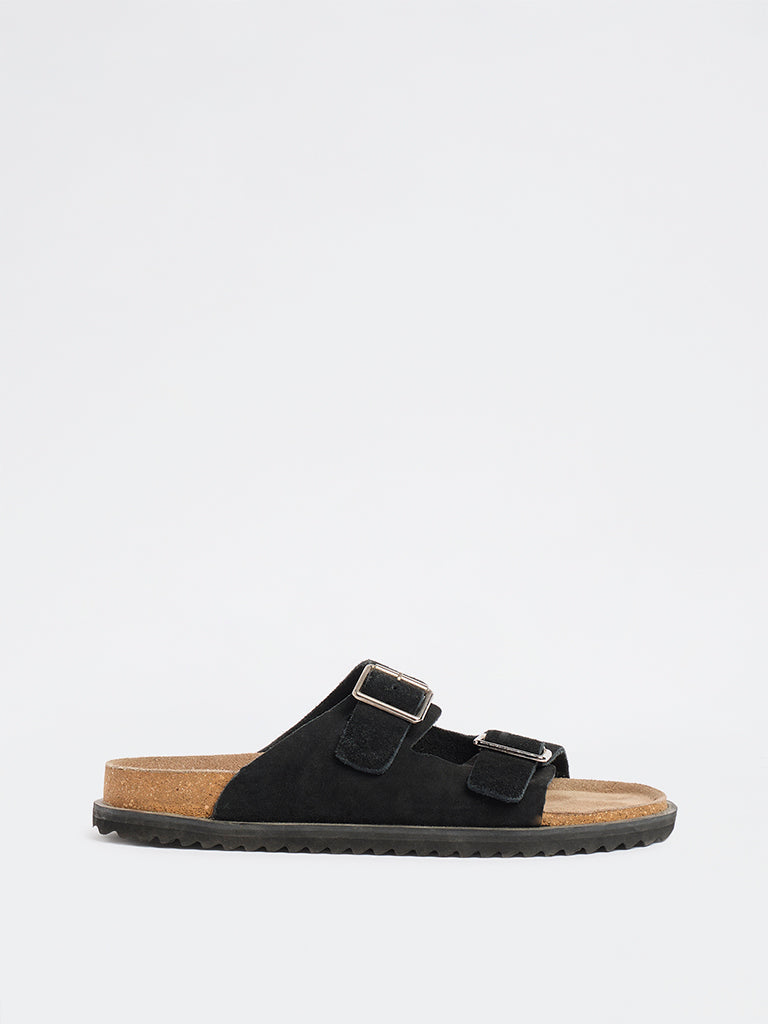 SOLEPLAY Black Dual-Strap Slip-On Suede Sandals