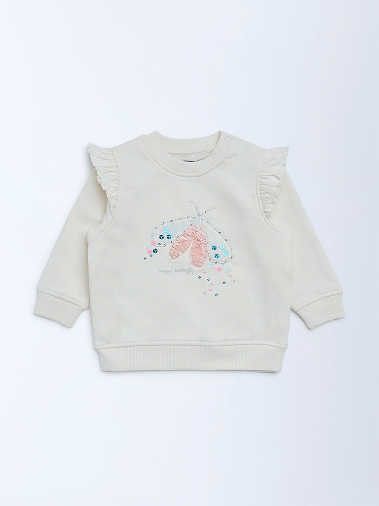 HOP Baby Girls Off-White Embellished Cotton-Blend Sweatshirt
