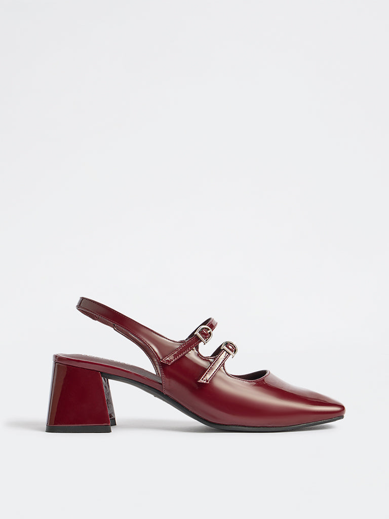 LUNA BLU Burgundy Block-Heel Mary Jane Shoes