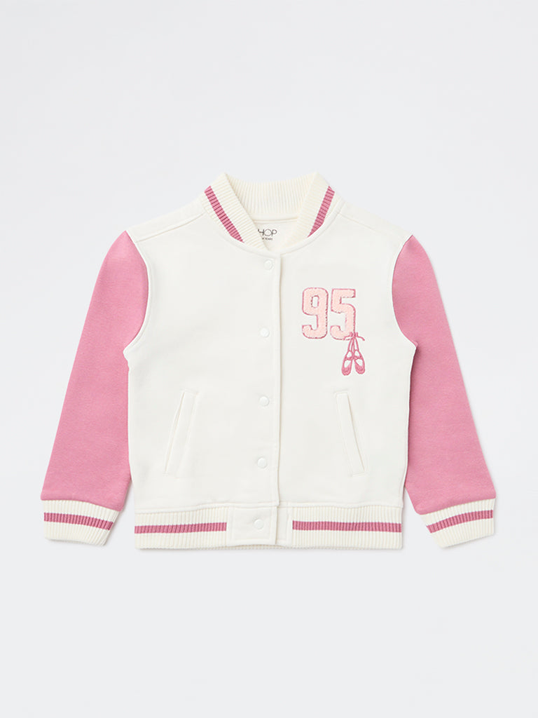 HOP Kids Girls Off-White Typographic Cotton-Blend Jacket