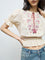 Bombay Paisley Off-White Floral Embroidered Smocked Cotton Top