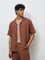 ETA Brown Crinkle-Textured Relaxed-Fit Cotton Shirt