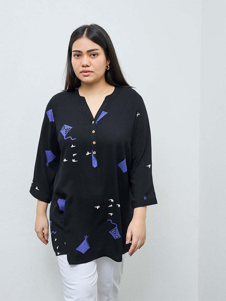 Diza Black Printed A-Line Tunic