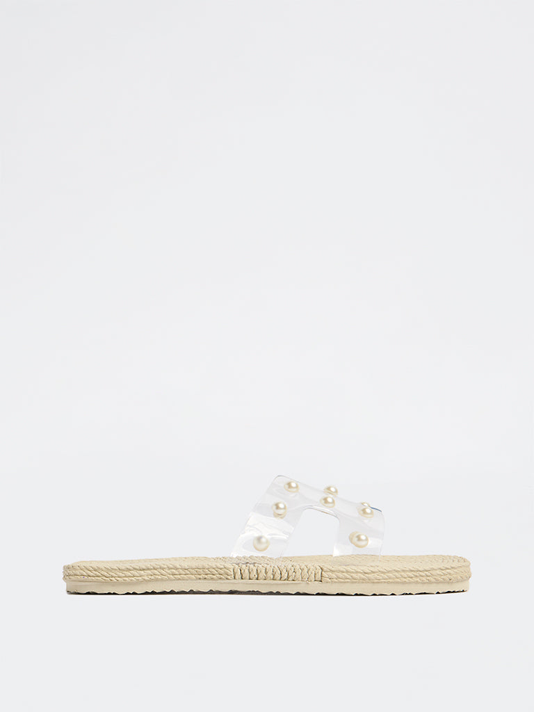 LUNA BLU Ivory Pearl Embellished Slides