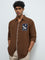 ETA Brown Embroidered Relaxed-Fit Cotton Shirt
