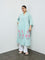 Diza Turquoise Floral Printed Cotton A-Line Kurta