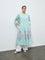 Diza Turquoise Floral Printed Cotton A-Line Kurta