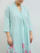 Diza Turquoise Floral Printed Cotton A-Line Kurta