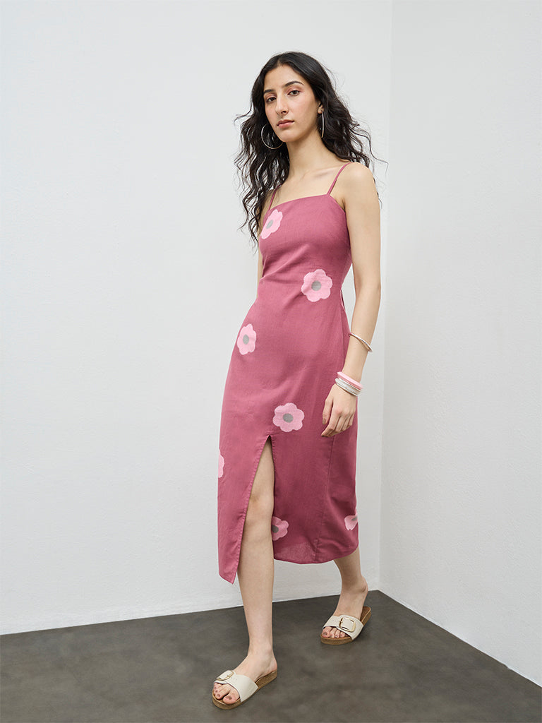 Bombay Paisley Pink Floral Printed Cotton Straight Dress