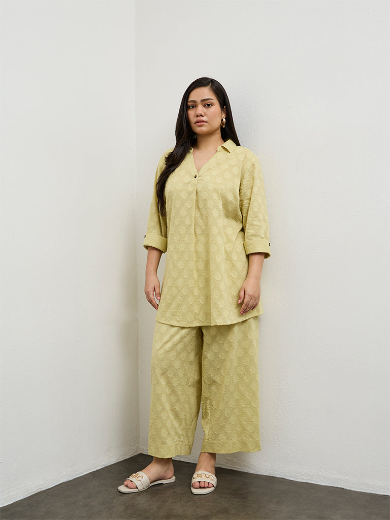 Diza Lime Floral Textured A-Line Tunic