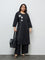 Diza Black Floral Embroidered Linen A-Line Kurta