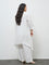 Diza White Floral Embroidered A-Line Linen Kurta