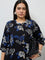 Diza Black Botanical Printed A-Line Kurta