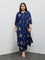 Diza Indigo Foliage Printed A-Line Kurta