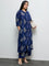 Diza Indigo Foliage Printed A-Line Kurta