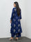 Diza Indigo Foliage Printed A-Line Kurta