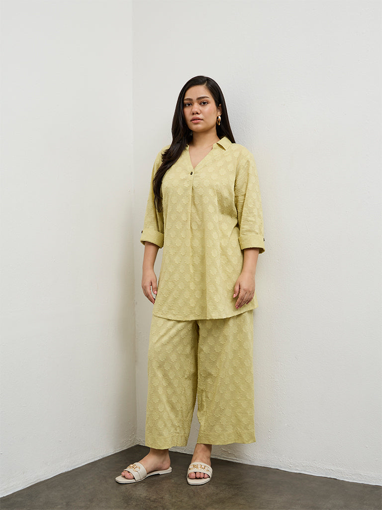 Diza Lime Floral Textured Pants