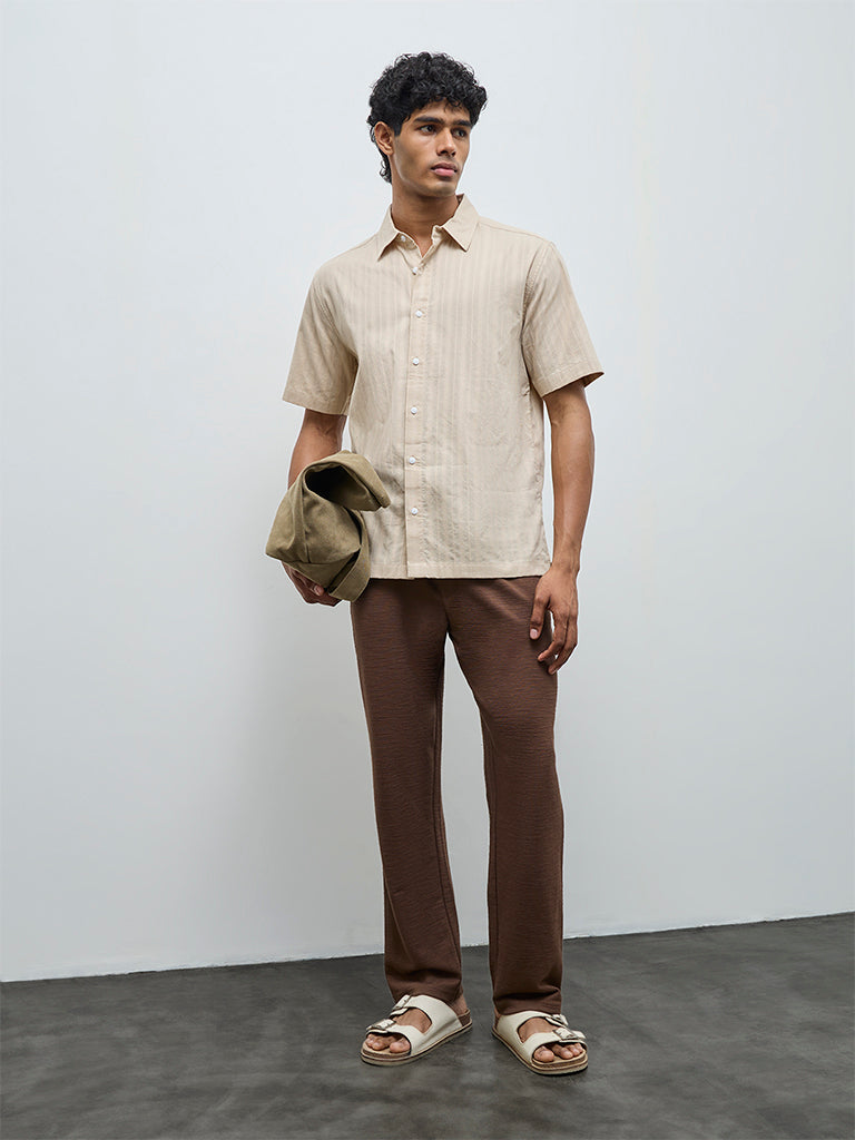 ETA Beige Striped Relaxed-Fit Cotton Shirt