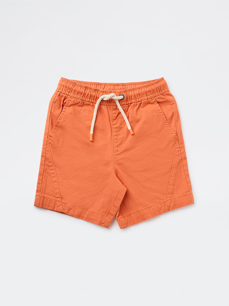HOP Kids Boys Orange Mid-Rise Cotton-Blend Shorts