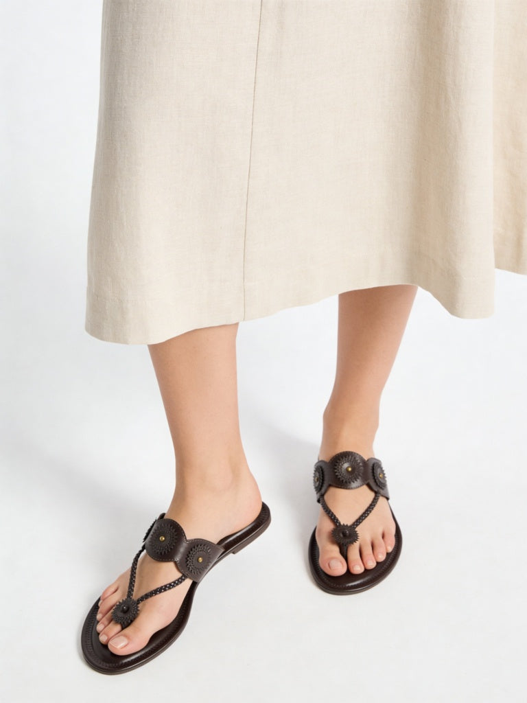 LUNA BLU Dark Brown Braided Kolhapuri Sandals
