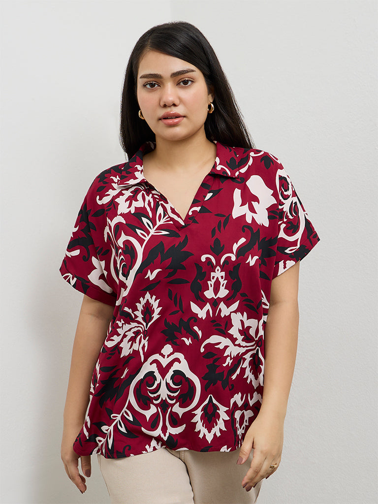 Gia Red Floral Printed Blouse
