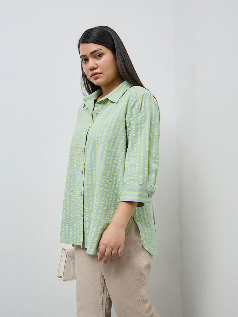 Gia Mint Seersucker Striped Cotton Shirt