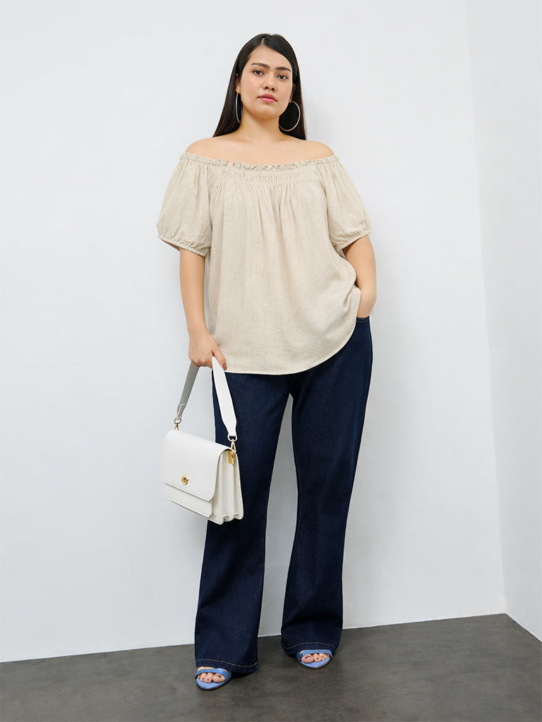 Gia Beige Smock-Detailed Top