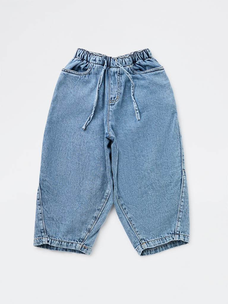 HOP Kids Girls Light Blue Washed Mid-Rise Jeans