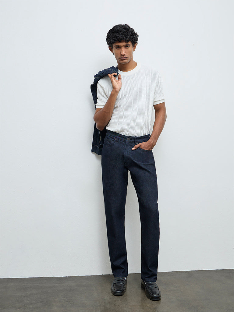 Ascot White Textured Relaxed-Fit Cotton T-Shirt