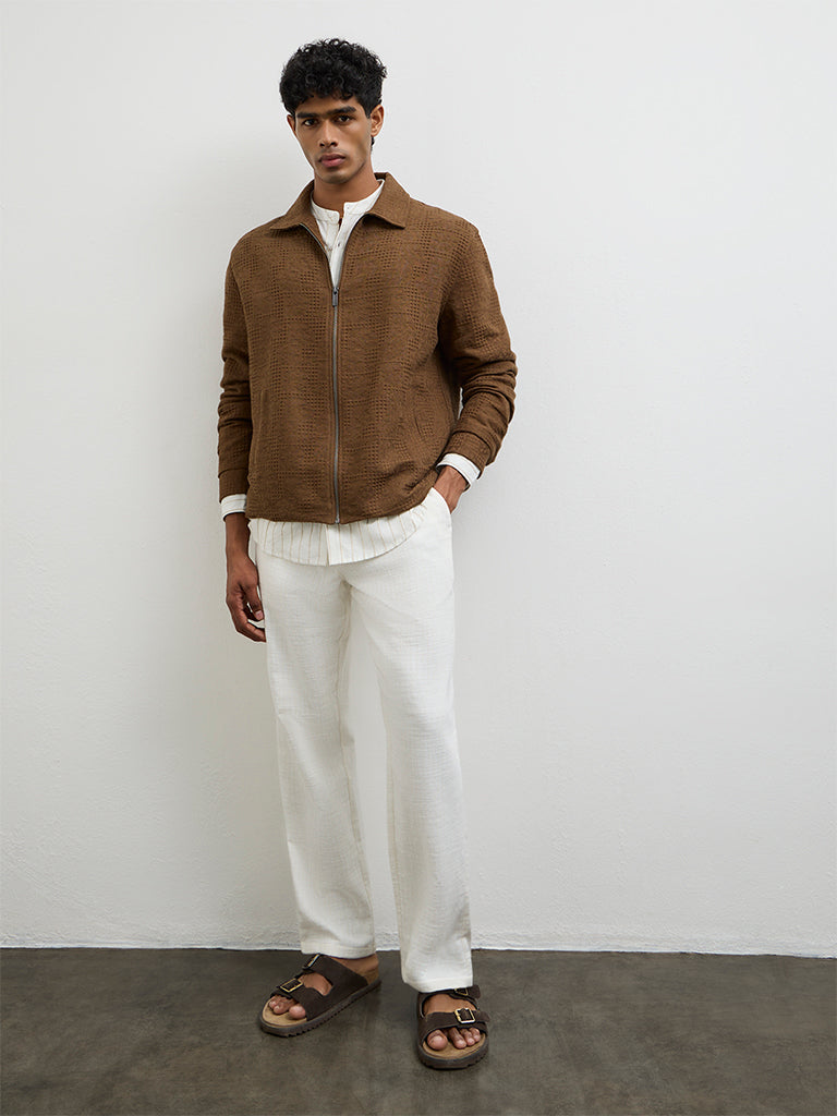 ETA Brown Textured Relaxed Fit Cotton Jacket