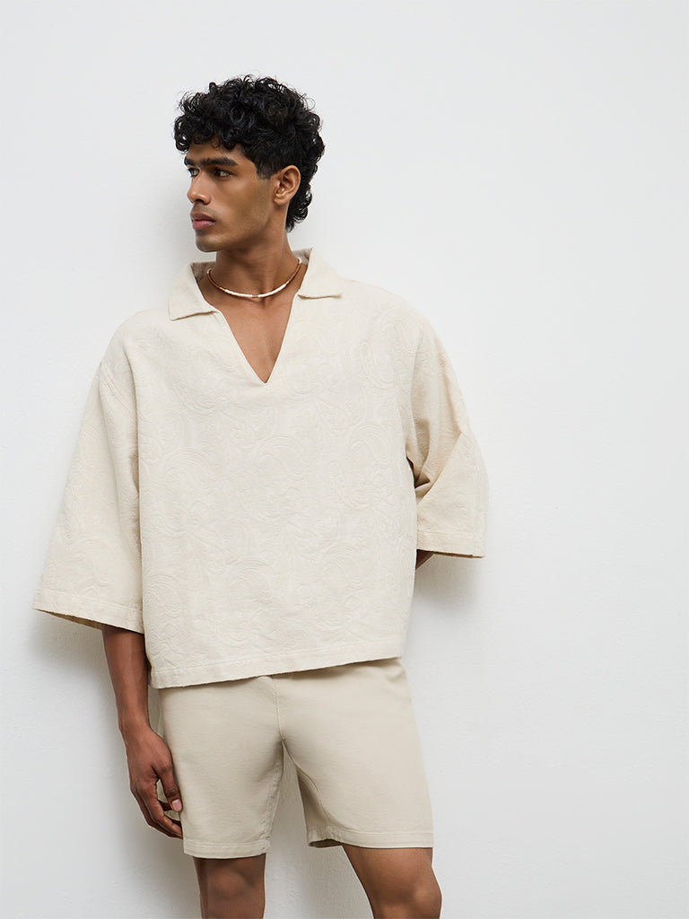 ETA Off-White Textured Relaxed-Fit Cotton Shirt