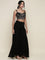 Black georgette embroidered crop top jacket and palazzo set