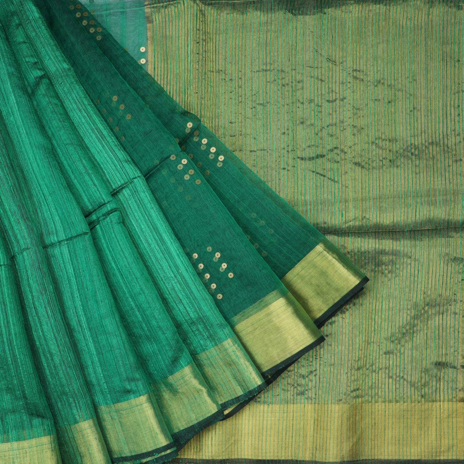 Deep Green Matka Silk Saree With Sequin Embroidery