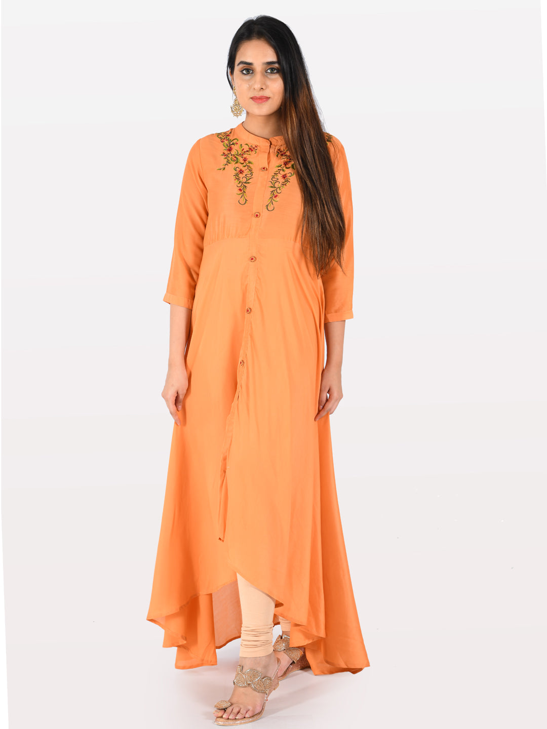 Neeru's Peach Embroidered A Line Kurta