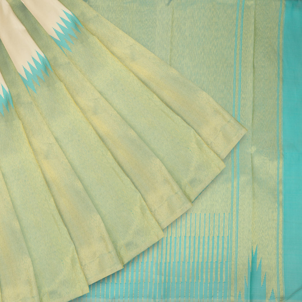 Cream Kanjivaram Silk Saree With Contrast Border