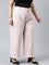 Women Solid Baby Pink High Rise Crepe Wide Pant