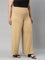 Women Solid Wheat Viscose Mid Rise Knit Palazzos