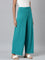 Women Solid Jade Green Viscose Mid Rise Knit Palazzos