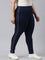 Women Navy Cotton Mid Rise Side Stripe Active Leggings