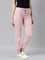 Women Solid Cotton Baby Pink Cuffed Joggers