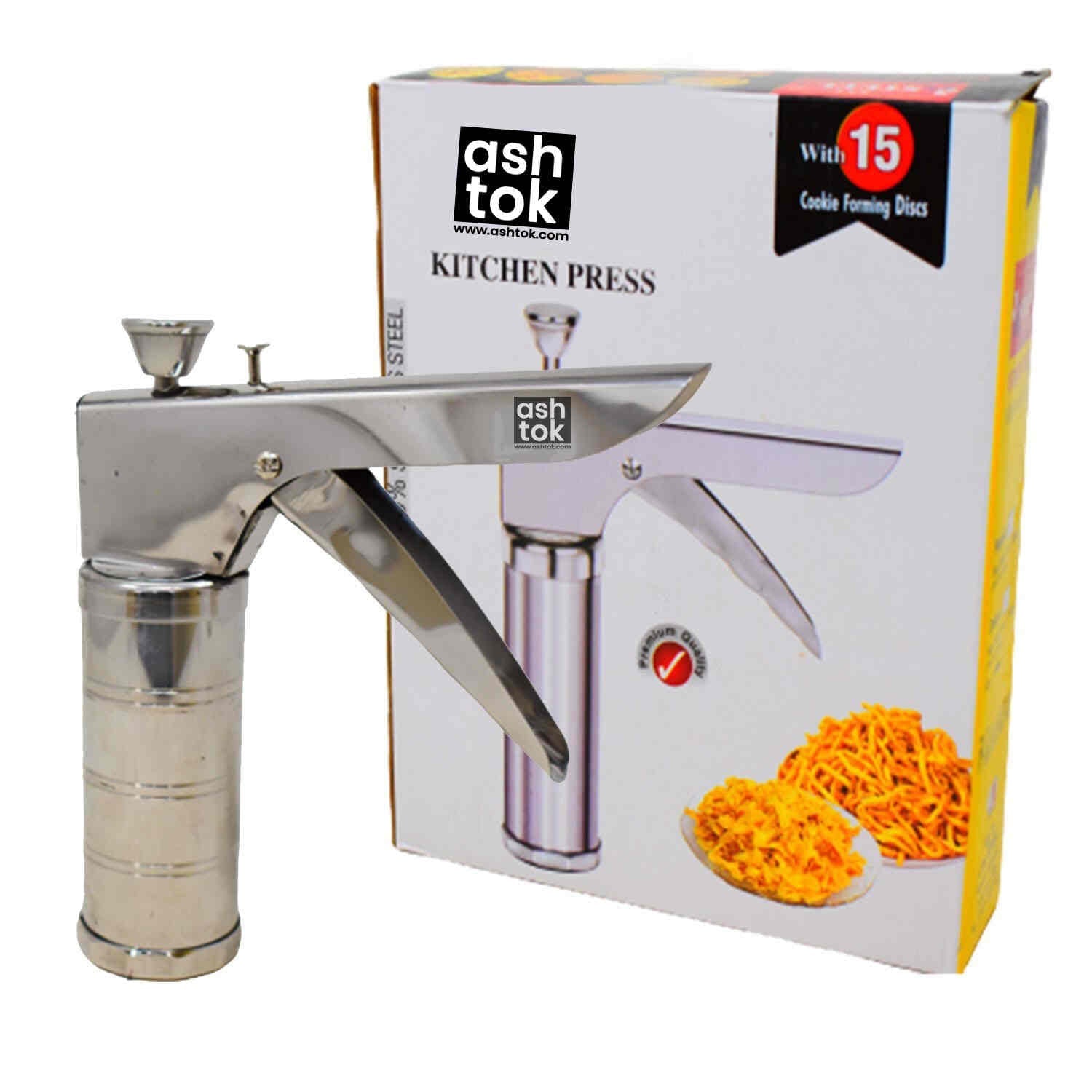 Kitchen Press Noodles Murukku Maker, Stainless Steel  Namkeen and Snacks Maker Sancha Sev Chakli Gathiya Sevaiya Maker, Silver, Murukku Maker Press Machine