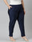 Women Navy Solid Mid Rise Metallic Pants