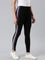 Women Black Knit Cotton Side Stripe Active Leggings