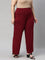 Women Solid Maroon Viscose Mid Rise Knit Palazzos