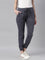 Women Solid Cotton Dark Jean Blue Cuffed Joggers