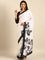 Black & white satin printed saree with hand embroidery & ready made blouse