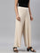 Women Solid Light Beige Viscose Mid Rise Knit Palazzos