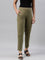 Women Solid Medium Olive Cotton Mid Rise Kurti Pants