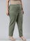 Women Olive Stripe Linen Pencil Pants